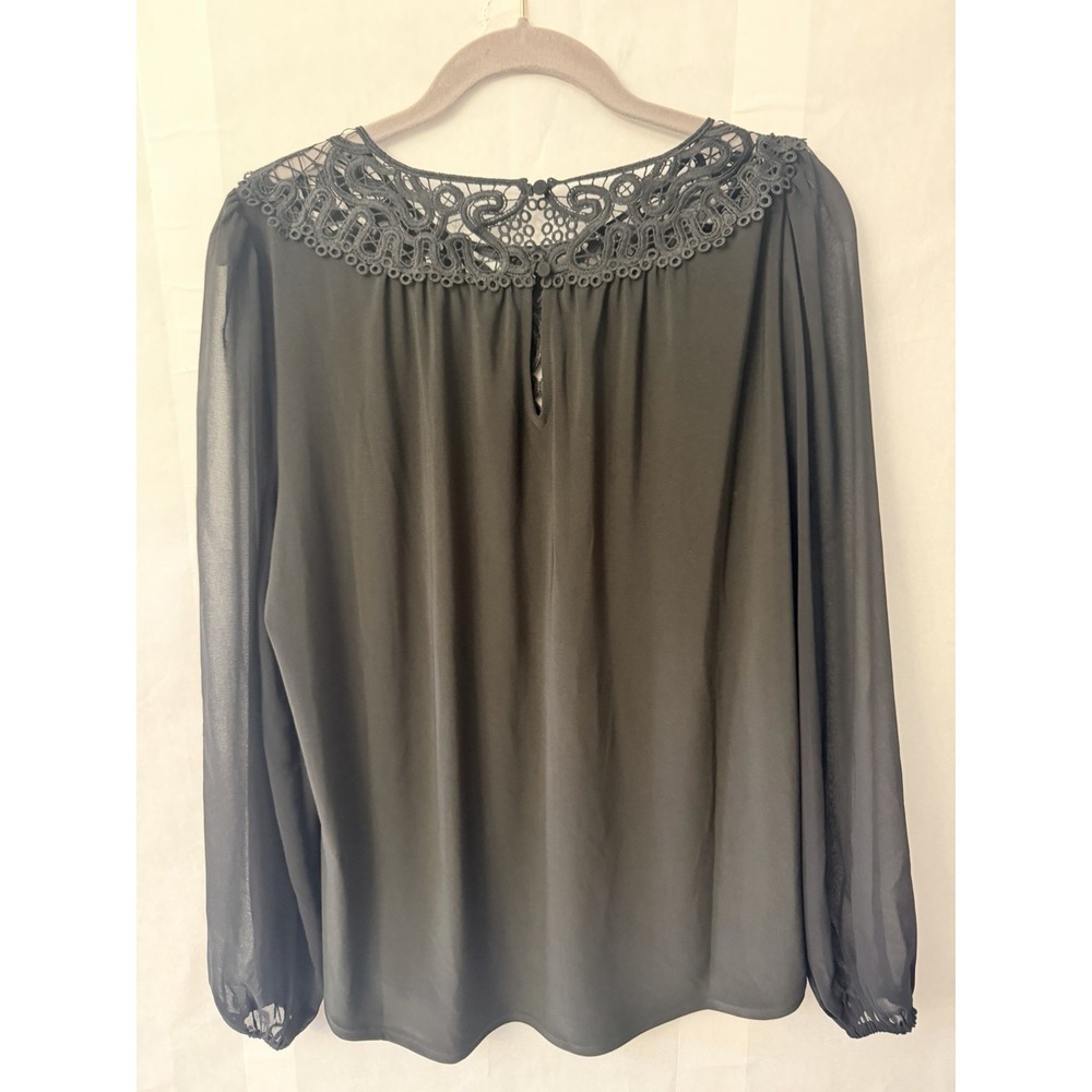White House Black Market Black Embroidered Yoke Blouse Size Medium - Picture 2 of 7
